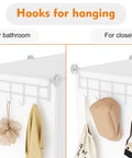 Hooks on 12 Cube Closet Organizer System For Easy Home Storage showcasing bathroom and closet use with hanging items.