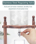 Craft Your Perfect Chilled Cup With This Sleek Glass Cold Brew Drip Tower Featuring Precision Flow Valves And A Solid Wood Base, showing stainless steel valve.