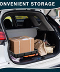 Oil Drain Pan Drip Tray 24 by 15.5 Inch Leak Proof Plastic Catch Pan in open car trunk, used for storage and protection.