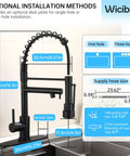 Top Shelf Matte Black Kitchen Faucet With Pull Down Sprayer Featuring Killer Dual Spray Functions And Lead Free Nsf Certified Build Perfect For Farmhouse Rv Camper Laundry Sinks With Smooth Flow Aerators dimensions and installation options shown.