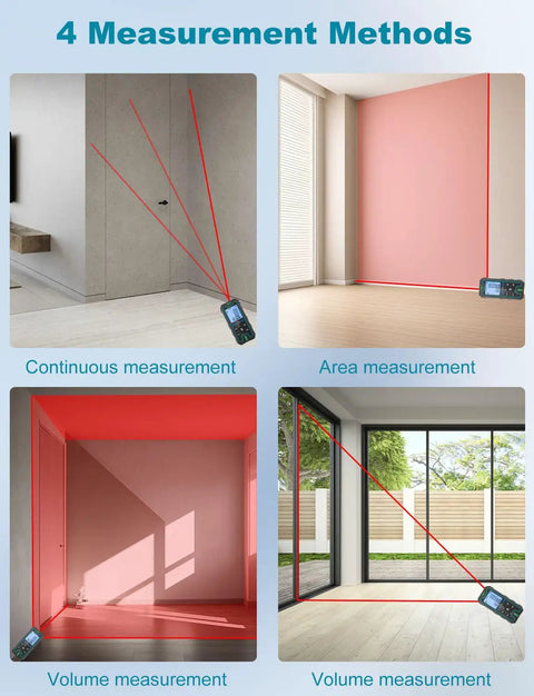 Pro Grade Laser Measuring Tool With 165 Feet Range demonstrating measurement methods for precision layouts