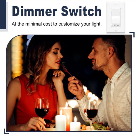 Couple enjoying a romantic dinner with candles, featuring 2 Pack Dimmer Light Switch Featuring Single Pole And Three Way Circuits Smooth Sailing Flicker Control.