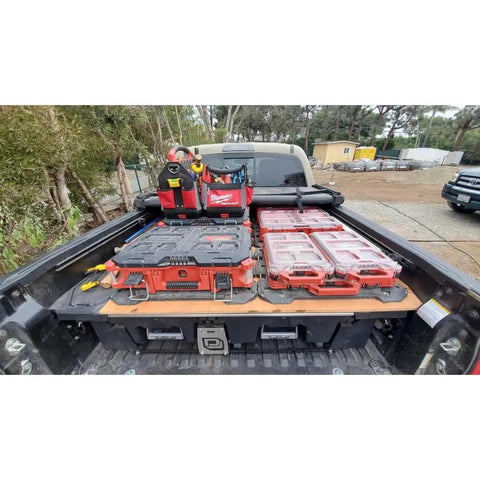 Ten Bin Modular Tool Organizer Case With IP65 Weather Seal and impact resistant construction in truck bed