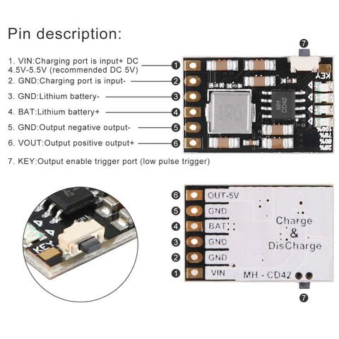 No Cap Needed On This Hella Sharp 6 Pack Of 2A 5V Charge Discharge Integrated Modules With 4 In 1 Lithium Battery Protection And Bright Level Indicator with pin descriptions.