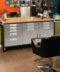 Heavy Duty Rolling Cabinet Workbench With Solid Wood Top Turns Your Garage Into A Boss Mode Workspace, 11 Drawer Steel Storage In Graphite Finish