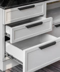 Open kitchen drawers with 16 Inch Full Extension Ball Bearing Drawer Slides Set, showcasing side mount rails and smooth operation.