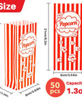 Flat Bottom Popcorn Bags 50 Pack With Individual Servings For Movie Night, Parties, Carnivals, And Halloween, red striped 21x9 cm