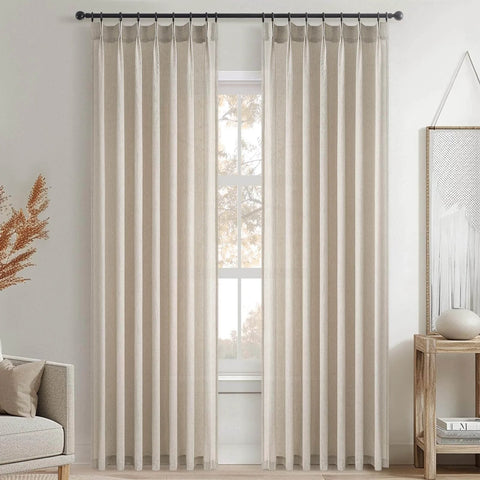 Pinch Pleated 78 Inch Curtains Two Panels For Living Room With Cozy Light Brown Linen Look Drapes For Track System Light Filtering Semi Sheer