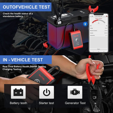 BT506 Car Battery Tester With Adaptive Conductance For 6V And 12V Batteries, reads battery health on a car battery with clamps
