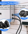 15 Sizes Rubber Grommet Kit With Knife, Round and Tower Shaped for Auto, Truck, Electrical Panel Protection shown with cables