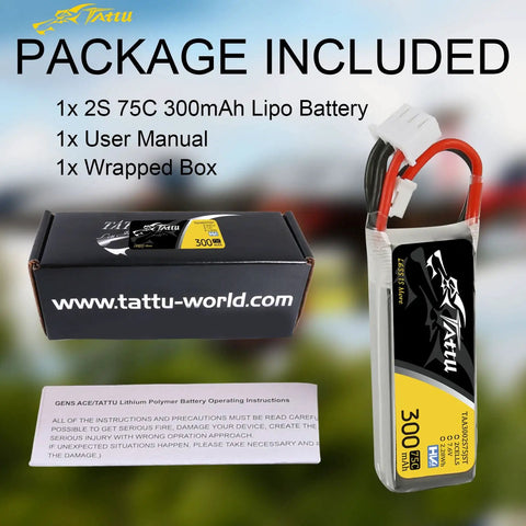 2S 7.6V 300mAh 75C LiPo Battery Pack With JST PHR Plug for Tiny RC Drones and box