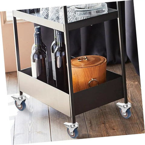 Premium M12x30 Stem PVC Swivel Caster Wheels With Brake 4 Pack on a cart, featuring bottles and a wooden container.