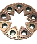 Heavy Duty Indexable Carbide Lathe Tool WCMT050308 cutting inserts arranged in a circle, designed for CNC turning steel or stainless.