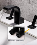 8 Inch Waterfall Bathroom Faucet For Sink, Widespread 3 Hole Lavatory Tap With High Arc Basin Mixer, Matte Black Sleek Two Handle