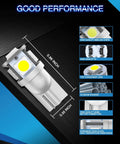 Upgrade Your Ride With 194 LED Bulbs Pack Of 10 6000K White T10 2825 W5W 5SMD diagram showing bulb dimensions and features