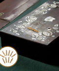 Brass Hidden Hinges Ten Pack Set for Keepsake Boxes and Jewelry Boxes, 5mm Cylinder Barrel on decorated wooden box