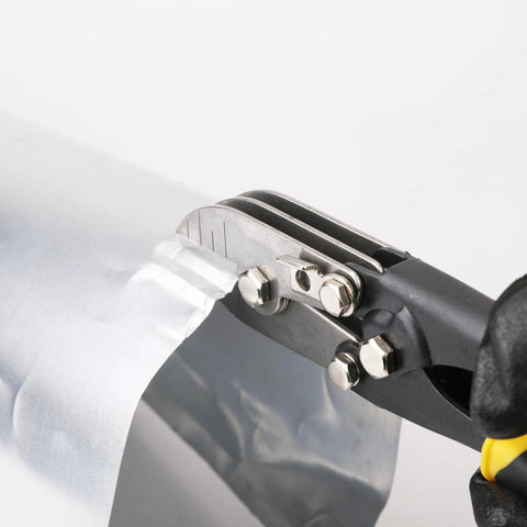 Side view of Hurricane 5-blade sheet metal crimper, 9-1/2 inch HVAC hand tool with safety lock.