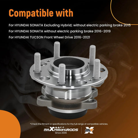 Close-up view of rear wheel bearing and hub assembly with ABS, compatible with Hyundai models for specific years.