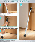 Adjustable Sliding Door Security Bar 25-45 Inches Heavy Duty Rust Resistant Steel No Tool Installation White in use with door