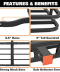 53 Inches by 19 Inches Hitch Cargo Carrier Basket With 500 Lb Capacity, detailed features include guardrail and mesh base
