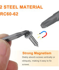 Close-up of PH bit from 12 Pc Magnetic Phillips Screwdriver Bit Set PH2 Through PH0000 showing magnetic feature and S2 steel material