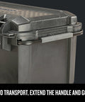 Rolling Tool Box With Wheels Lockable Black Plastic Chest For On The Go Pros showing extendable handle detail