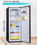 Total Flex 11 Cu Ft Convertible Freezer Refrigerator In Black With Durable Glass Shelves And Swappable Door crafted for garage setup, with food items visible inside.