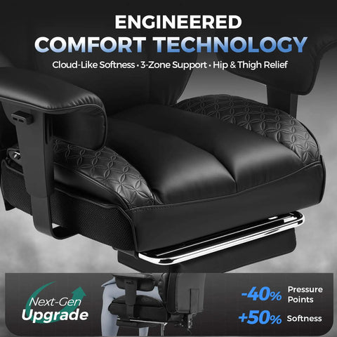 Big and Tall Gaming Chair With Footrest Built For The Big And Tall Crew Heavy Duty Office Chair 400 Lb Capacity high back seat detail