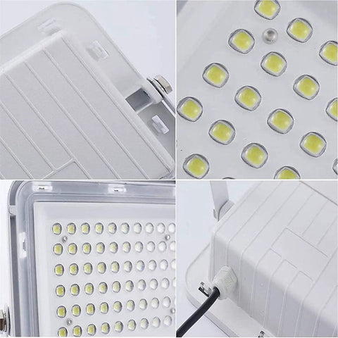Heavy Duty Double Head Solar Flood Lighting With Remote And IP67 Waterproof Shield close-up view of LED bulbs and construction details.