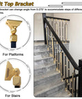 Adjustable Black Stair Railing Spindles Built Like A Tank For No Fuss Mounting Square Aluminum Baluster Posts Heavy Duty Balcony Fence Support Straight Up Durable Total Knockout Build, showing tilt top brackets for stair railings.