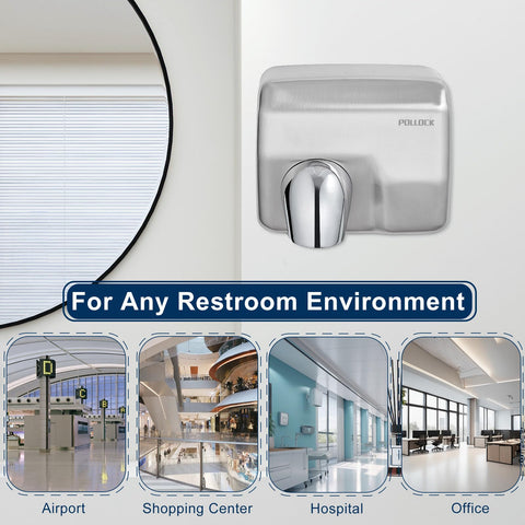 High Speed 1600W Wall Mounted Commercial Hand Dryer Stainless Steel Electric Hand Dryer For Bathrooms 110V Plug In