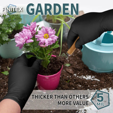 Top Shelf Black Nitrile Disposable Gloves 5 Mil Heavy Duty Textured Grip Powder Free Latex Free For Grunt Work Medical Care Kitchen Cleanup 100 Count X Large used for gardening with flowers.