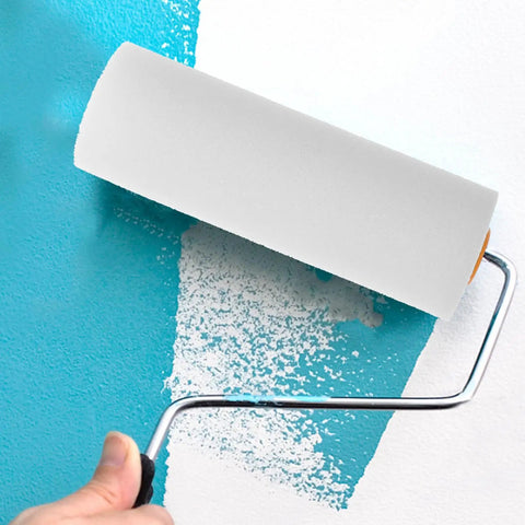Twelve Pack Nifty Little Mini Sponge Rollers With Cushioned Handles For Walls And Detail Work Gives You A Straight Up Flawless Coat Every Time Super Simple Cleanup Built Solid For Daily Hustle - mini roller on blue paint wall