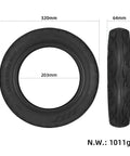 Heavy Duty 12x2.50 Vacuum Tire For Electric Scooters 320mm Outer Diameter, 64mm Wide, 203mm Inner Bore, shown with dimensions
