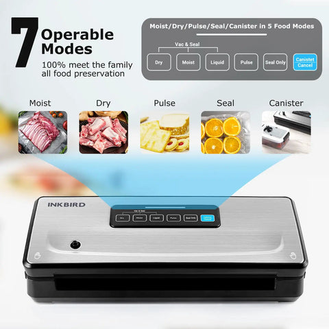 Ten In One Food Vacuum Sealer With Built In Bag Storage Up To Twenty Feet And Cutter Moist Dry And Canister Modes