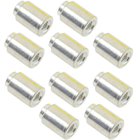10 pieces of M3 x 7mm tin-plated solderable standoff nuts for PCB electronics assembly, wear-resistant, threaded spacers.