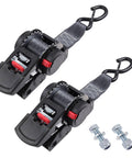 Heavy Duty Retractable Ratchet Straps 2 Inch By 6 Foot Bolt On Boat Transom Tie Down Straps For Trailer 3300 Lbs Break Strength And 1100 Lbs Working Load Limit Jet Ski Motorcycle ATV, showing pair of black straps with hooks and bolts