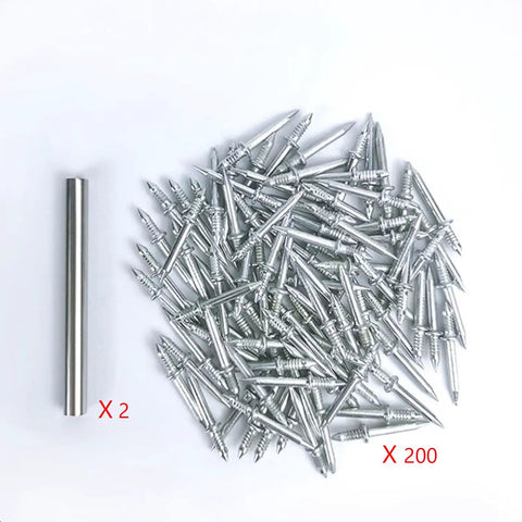 Tough Double Head Baseboard Nails With Bonus Sleeve Drivers Heavy Duty Carbon Steel Skirting Anchors, 200 nails and 2 driver sleeves.
