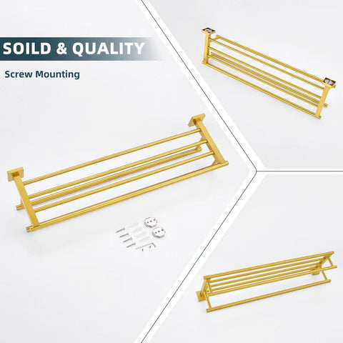 Brushed Dark Gold Stainless Steel Towel Rack With Shelf For Bathroom SUS 304 Hand Towel Holder Wall Mount No Fuss Easy Install