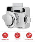 Push Button Cabinet Door Latch Locks 5 Pack For Zinc Alloy And ABS Material In Silver Finish showcasing design and features.
