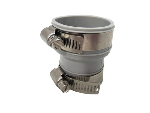Flexible DWV Reducing Coupling 1-1/2 Inch To 1-1/4 Inch Drain Waste Vent Piping Connector With Easy Push In Installation DIY Friendly For In Home Repairs Cut Ins And House To Main Lines Durable Plumbing Fit, gray PVC clamp fitting