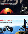 Portable Hand Crank Generator 30W High Efficiency Manual Power Supply For Outdoor Emergency Charging Alloy Black 902g next to orange tent