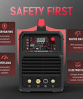Dual Voltage Aluminum TIG Welder With Pulse, AC/DC Inverter, Large LED Display, 200 Amp, safety features overview