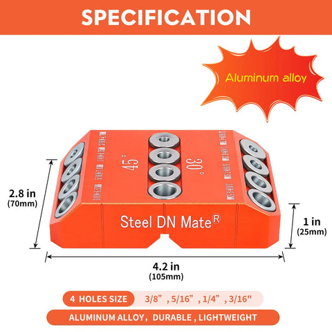 Specifications of Go To 45 30 90 Degree Angle Drill Guide For Straight And Angled Holes Aluminum Drill Jig with sizes and material info