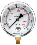 Four Inch Dial Dry Pressure Gauge With Brass Internals And Steel Case Dual Scale Psi And KPa From Zero To One Hundred Sixty Psi