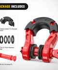 Package contents of Mega D Ring Shackle Set 68,000 Lb Break Strength 17,000 Lb WLL Heavy Duty Forged Steel Off Road Recovery Shackles