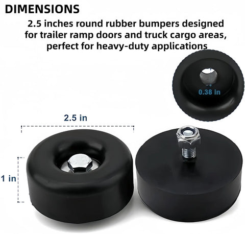 2.5 Inch Round Rubber Bumpers beefed up trailer ramp door bump stops with screw kit for trailer ramps and truck cargo areas