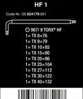 Packaging label for Torx L Key Set 9 Piece With Holding Function For Recessed Torx Screws Black Laser Coated, size details listed.