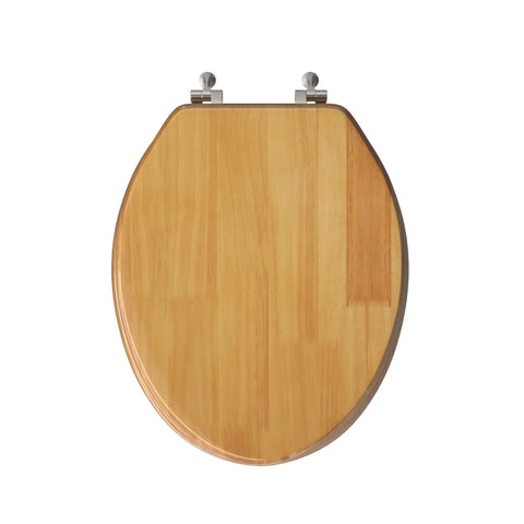 Elongated Solid Wood Toilet Seat With Durable Rubberwood Build Built To Last High Gloss Piano Finish PVD Brushed Nickel Hinges