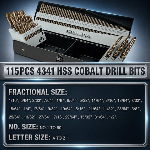 Boltly 115 Piece Cobalt Steel Drill Bit Kit With Self Centering Tips For Tough Metal And Wood Includes Fractional Letter Wire Sizes In Durable Indexed Case Perfect For Any Serious Job, 115-piece HSS cobalt drill bits case